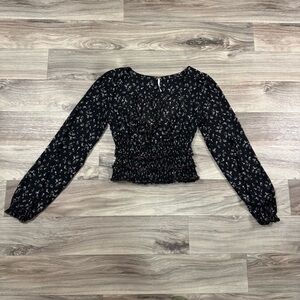 Free People Lolita Floral Smocked Long Sleeve Blouse Size Small